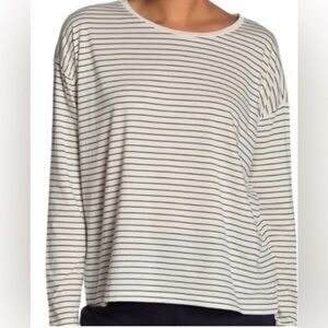 Vince Black and White Pencil Striped Relaxed Fit Linen Top Size XL